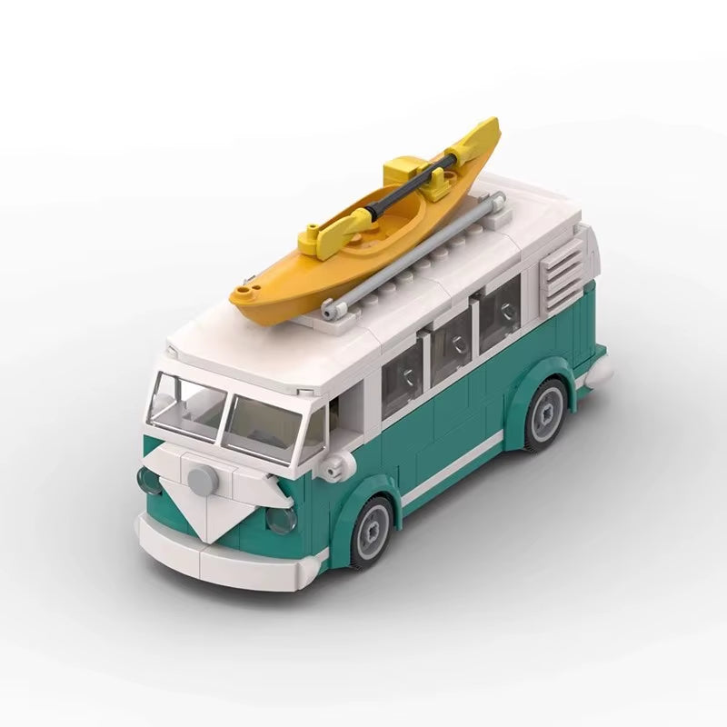 MOC Technical Car 10220 VW T1 Turquoise Camper Van City Camp Truck Sets with Box Building Blocks Toys Christmas Gift