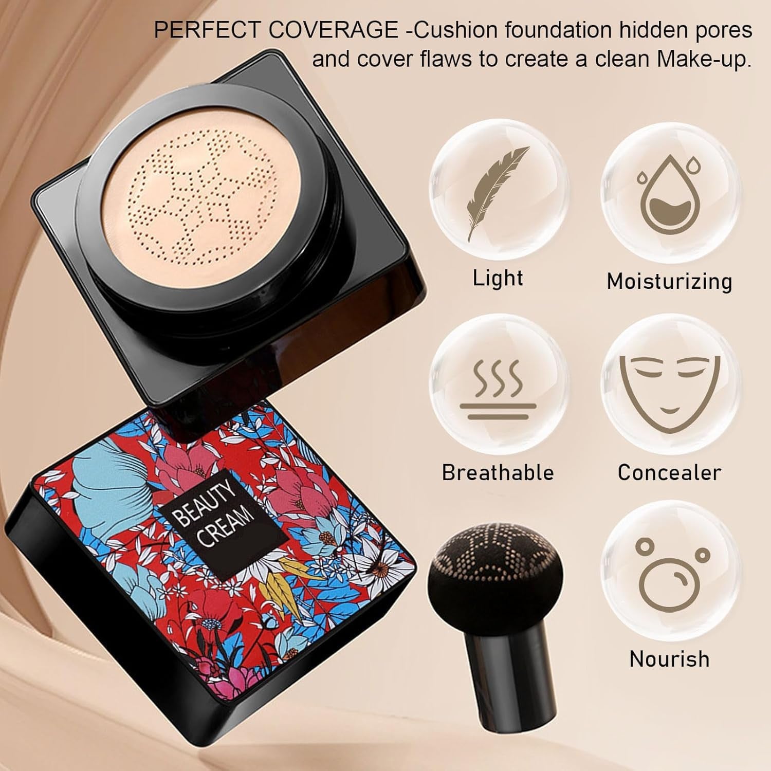 Champignon Tête Air Cushion CC Crème, Hydratant Correcteur BB Crème, Longue Durée Naturel Éclaircissant Beauty Crème, Facile À Appliquer, CC Cream Foundation Pour Tous Les Types De Peau (Naturelle)