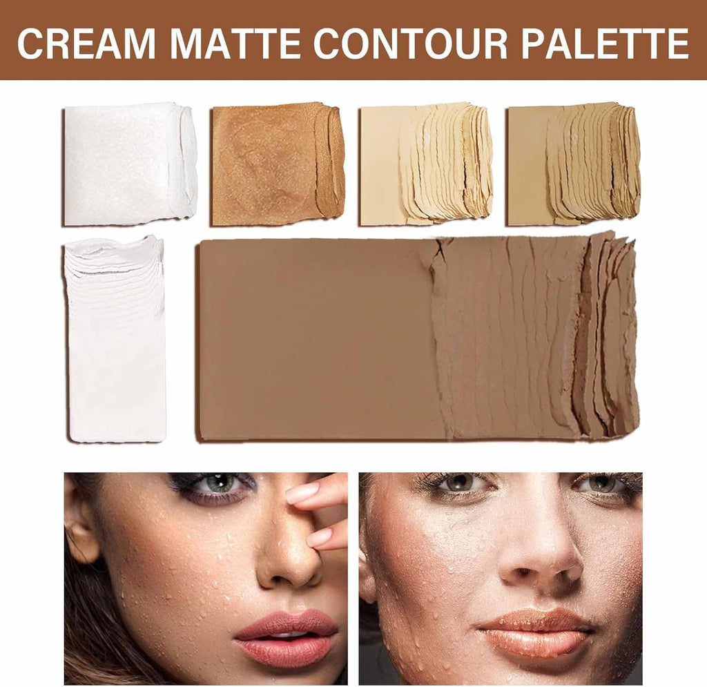 Boobeen 6 Couleurs Palette De Maquillage Crème Contour, Kit De Poudre Highlighter Et Bronzer Avec Miroir Et Pinceau, Correcteur De Teint Waterproof Pour Femmes