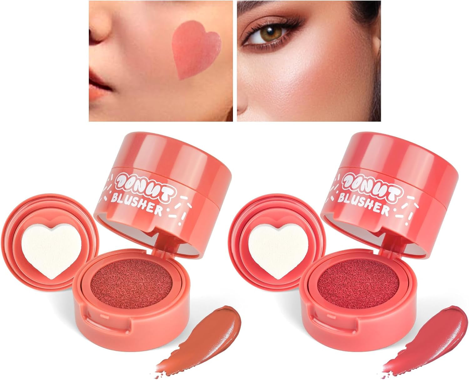 2PCS Maquillage Blush Liquide En Gel Pour Les Joues, One-Body Design Liquid Face Blush Contour with Cushion Applicator, Sensation De Légèreté Et De Respirabilité, Longue Tenue, Anti-Bavure (#01+#04)