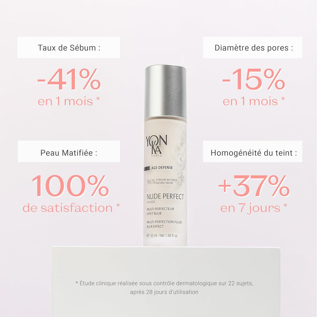 Nude Perfect Fluide Matifiant  50Ml - Embellisseur De Teint, Effet Blur - Dissimule Les Rides Et Les Imperfections - Purifiant Et Anti-Pollution - 96% D'Ingrédients D'Origine Naturelle