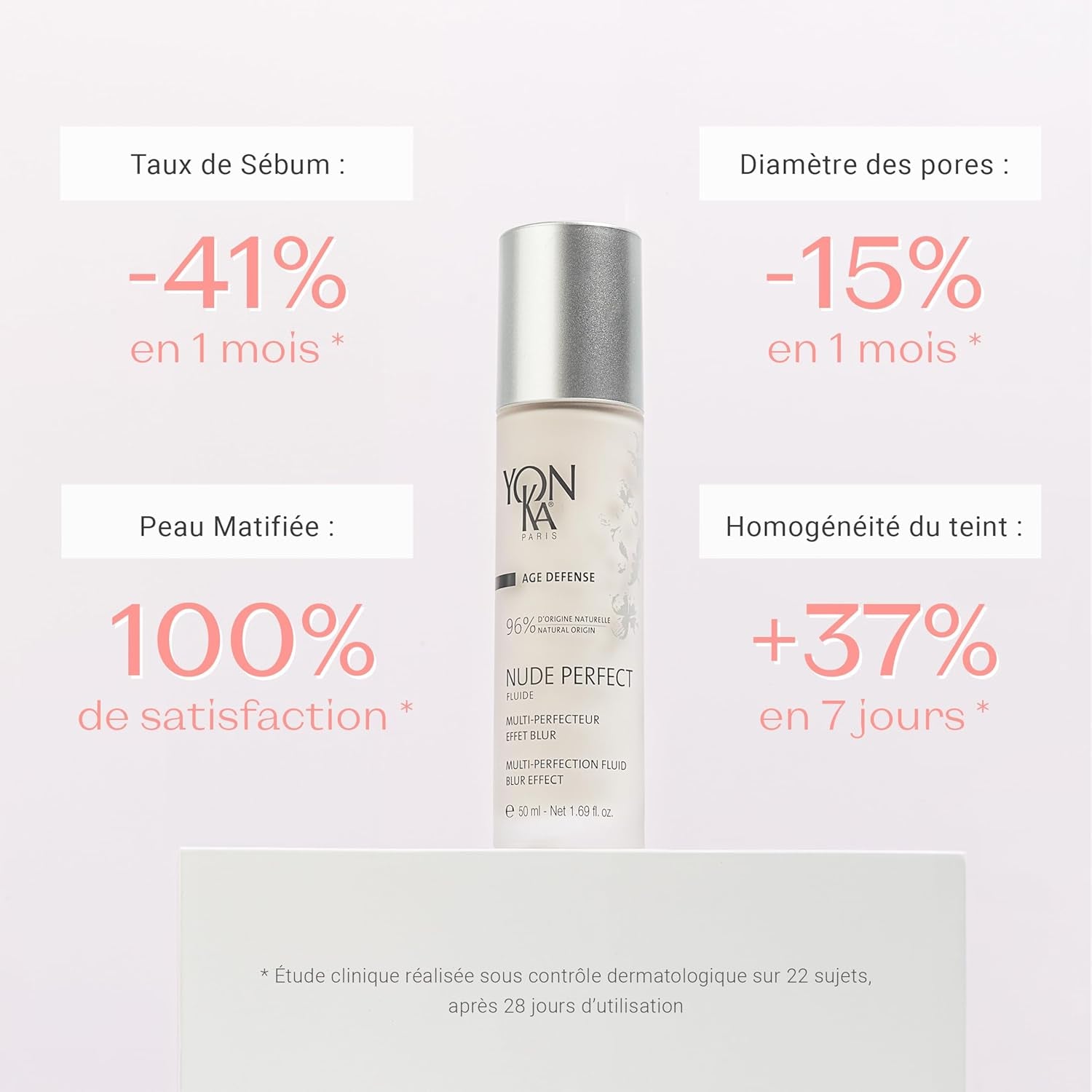 Nude Perfect Fluide Matifiant  50Ml - Embellisseur De Teint, Effet Blur - Dissimule Les Rides Et Les Imperfections - Purifiant Et Anti-Pollution - 96% D'Ingrédients D'Origine Naturelle