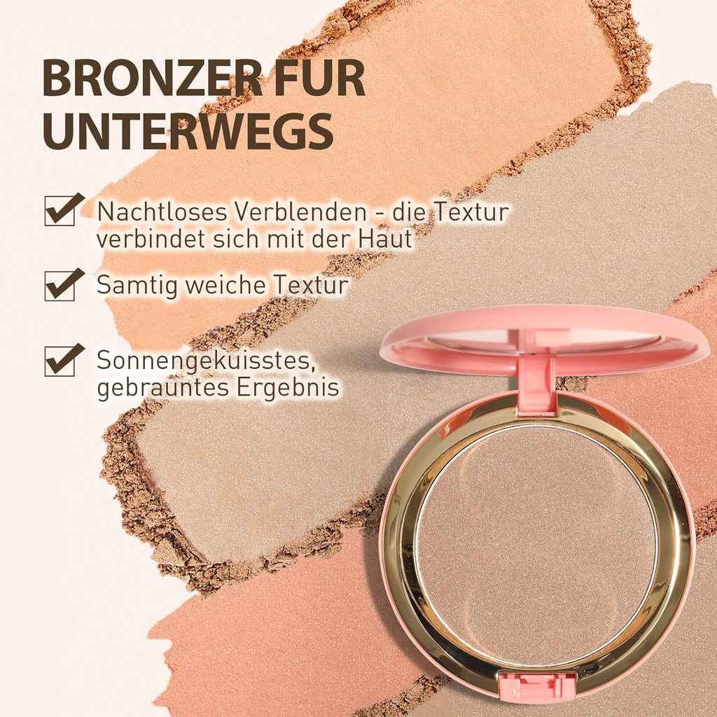 Poudre Bronzante Chatoyante, Poudre De Contour Hautement Pigmentée, Texture Douce, Finition Naturelle Et Ensoleillée, Tient Toute La Journée, Léger, Respirant, Formule Vegan (#Bronzage Léger)