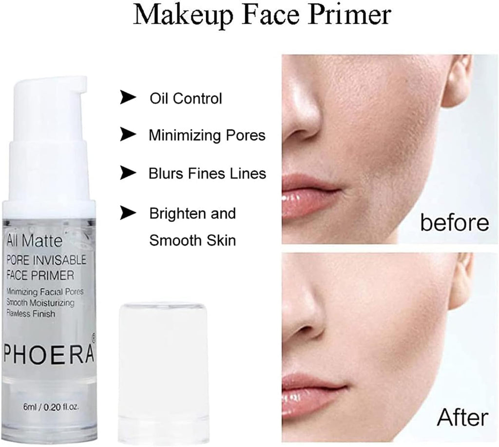 PHOERA Fond De Teint Couvrant Et Face Primer Liquide Couverture Complète Foundation Correcteur,Pinceaux Fond De Teint Et Pinceau Poudre,5 Éponges De Maquillage (102 Nude)