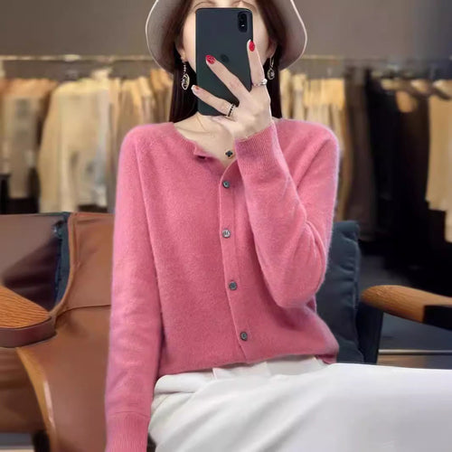 Pull en laine mérinos et cachemire tendance pour femme, col rond et manches longues