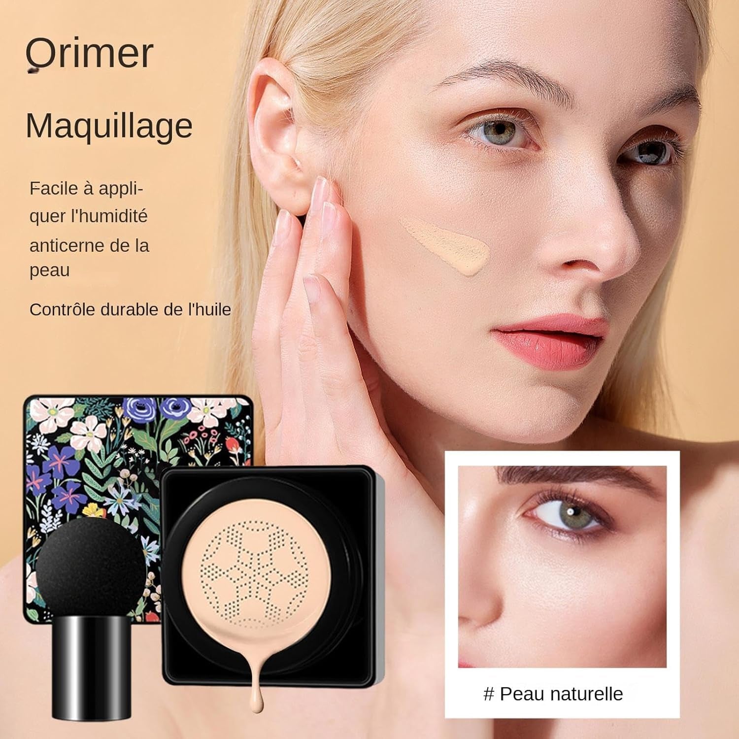 Fond De Teint BB Cream, Coussin D'Air Tête De Champignon BB Cream | Base De Maquillage Naturelle, Correcteur À Coussin D'Air Longue Durée | Fond De Teint Liquide Hydratant, Coussin Respirant, Maquilla