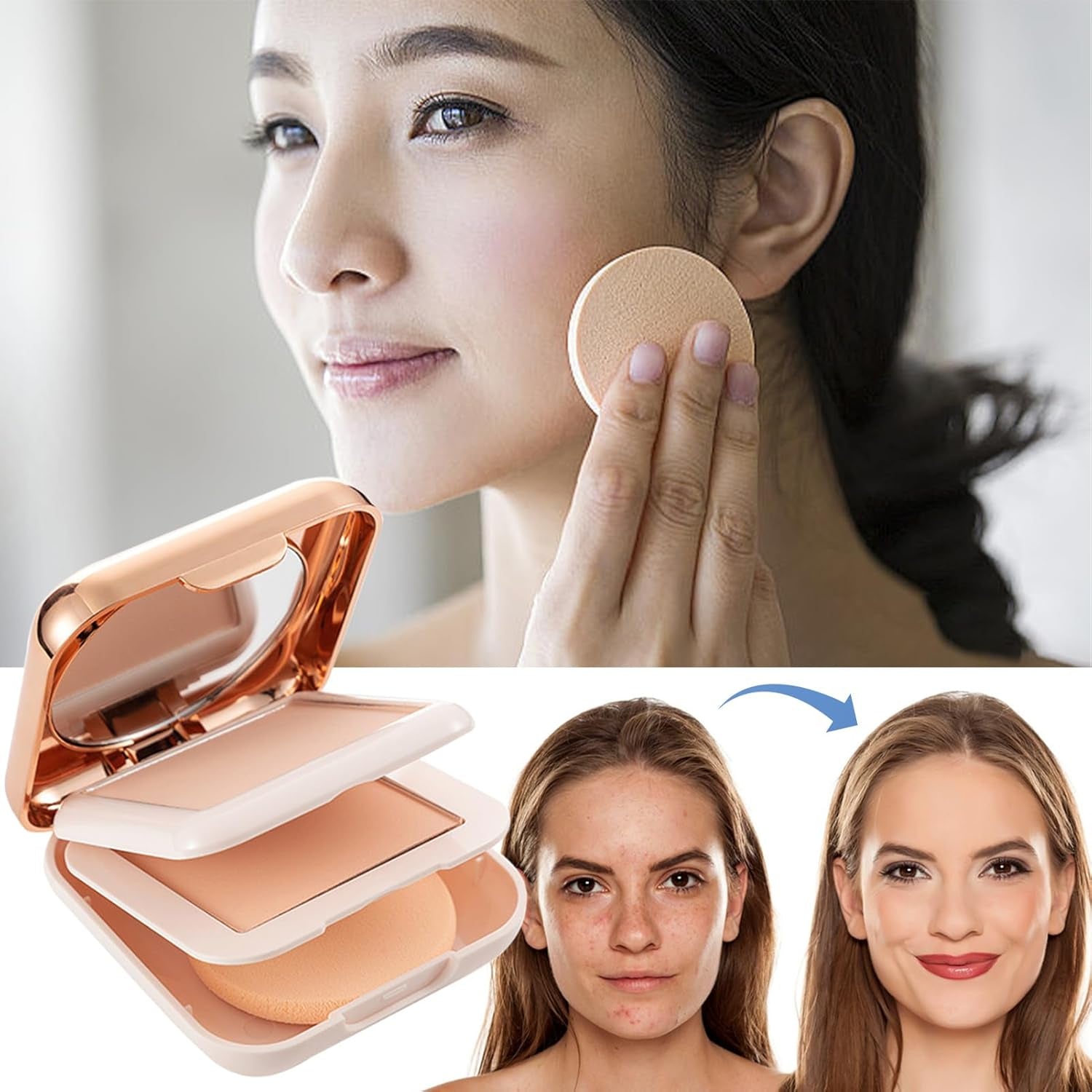 Poudre Pressée | Maquillage En Poudre Pressée Double Couche | Poudre De Contrôle De L'Huile De Maquillage En Poudre Fixatrice De Fond De Teint, Cosmétique De Remplissage De Pores Longue Durée