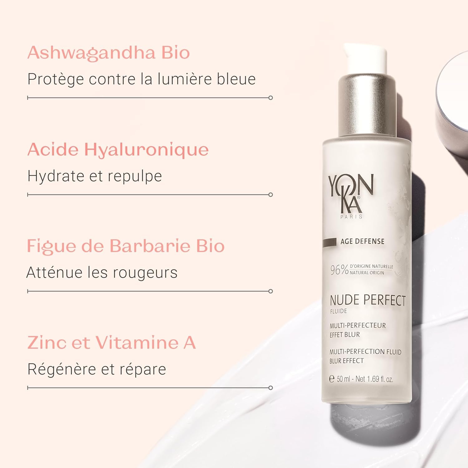 Nude Perfect Fluide Matifiant  50Ml - Embellisseur De Teint, Effet Blur - Dissimule Les Rides Et Les Imperfections - Purifiant Et Anti-Pollution - 96% D'Ingrédients D'Origine Naturelle