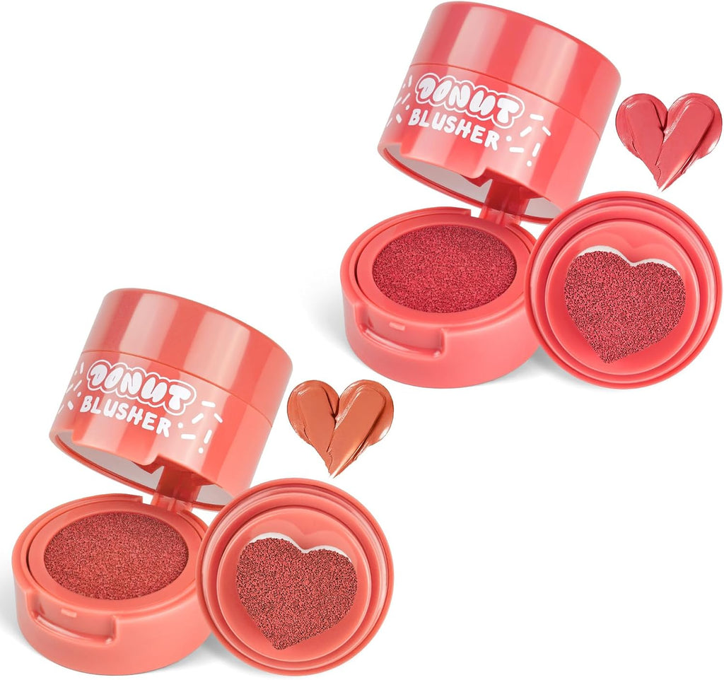 2PCS Maquillage Blush Liquide En Gel Pour Les Joues, One-Body Design Liquid Face Blush Contour with Cushion Applicator, Sensation De Légèreté Et De Respirabilité, Longue Tenue, Anti-Bavure (#01+#04)