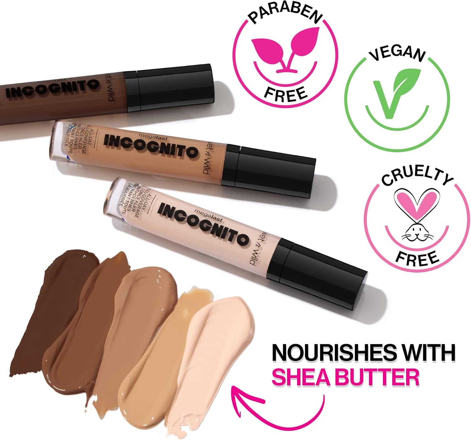 , Megalast Incognito Full-Coverage Concealer, Harmonieux Et Richement Pigmenté, Couvrance Moyenne À Complète, Rendu Mat, Formule Nourrissante Et Hydratante, Au Beurre De Karité, Light Beige