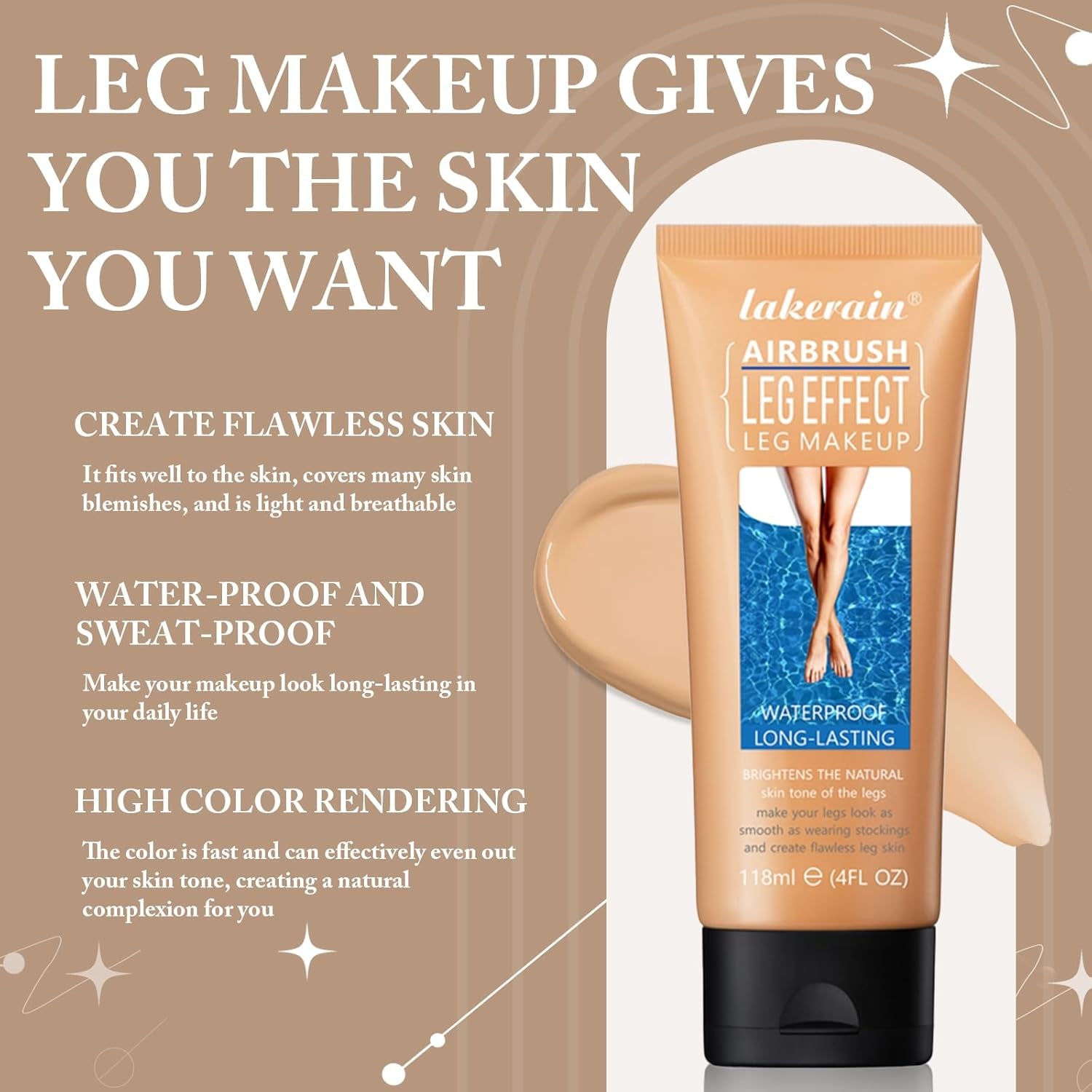 118 ML Water-Proof Leg Makeup, Leg Foundation for Tattoo, Scars, Varicose Veins, Waterproof Makeup Cover Cream for Leg and Body (Medium Shine)