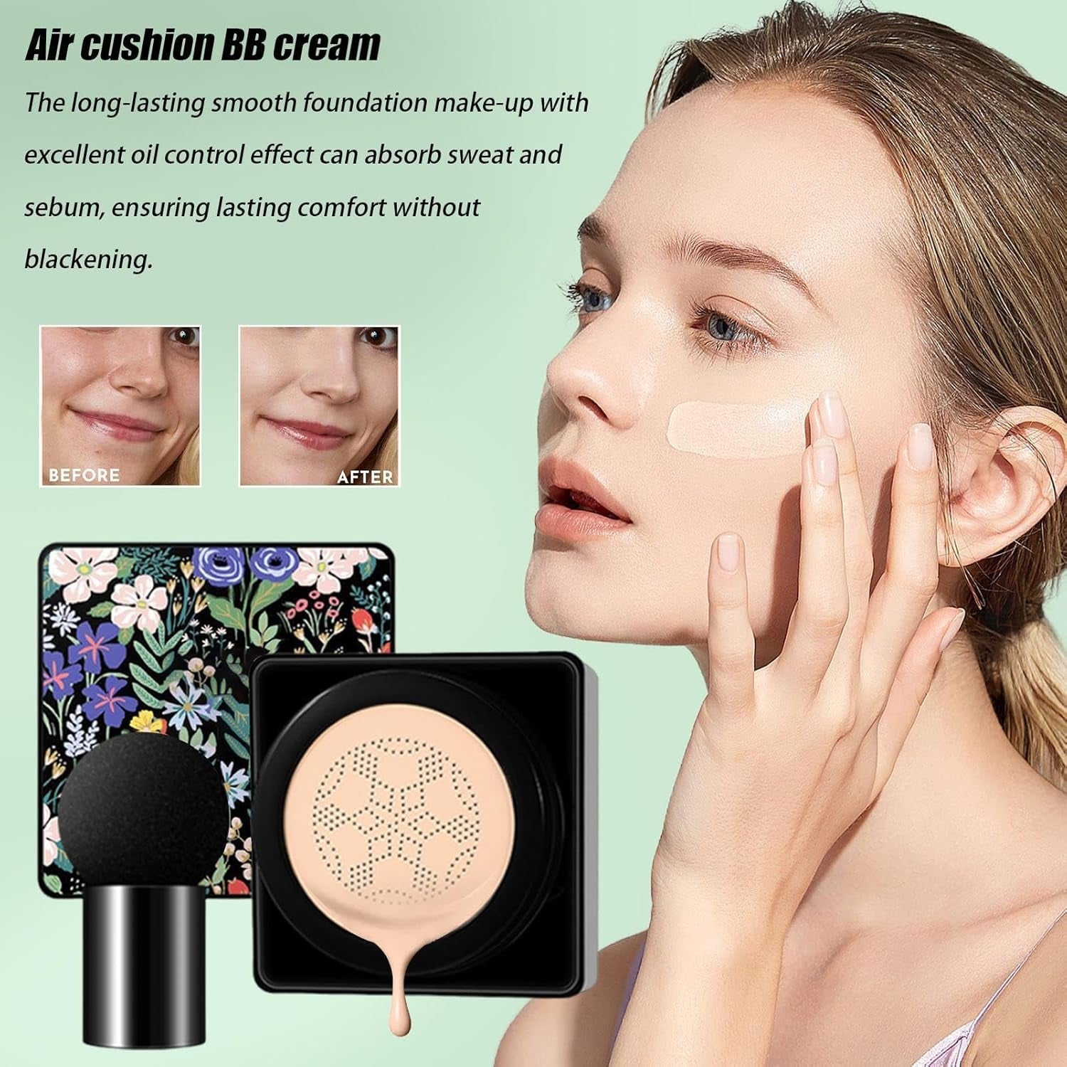 Fond De Teint Coussin, Coussin D'Air BB Crème Tête De Champignon,Base De Maquillage Naturelle, Correcteur À Coussin D'Air Longue Durée - Fond De Teint Liquide Hydratant, Coussin Respirant, Maquillage