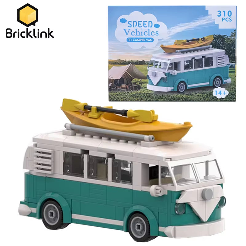 MOC Technical Car 10220 VW T1 Turquoise Camper Van City Camp Truck Sets with Box Building Blocks Toys Christmas Gift