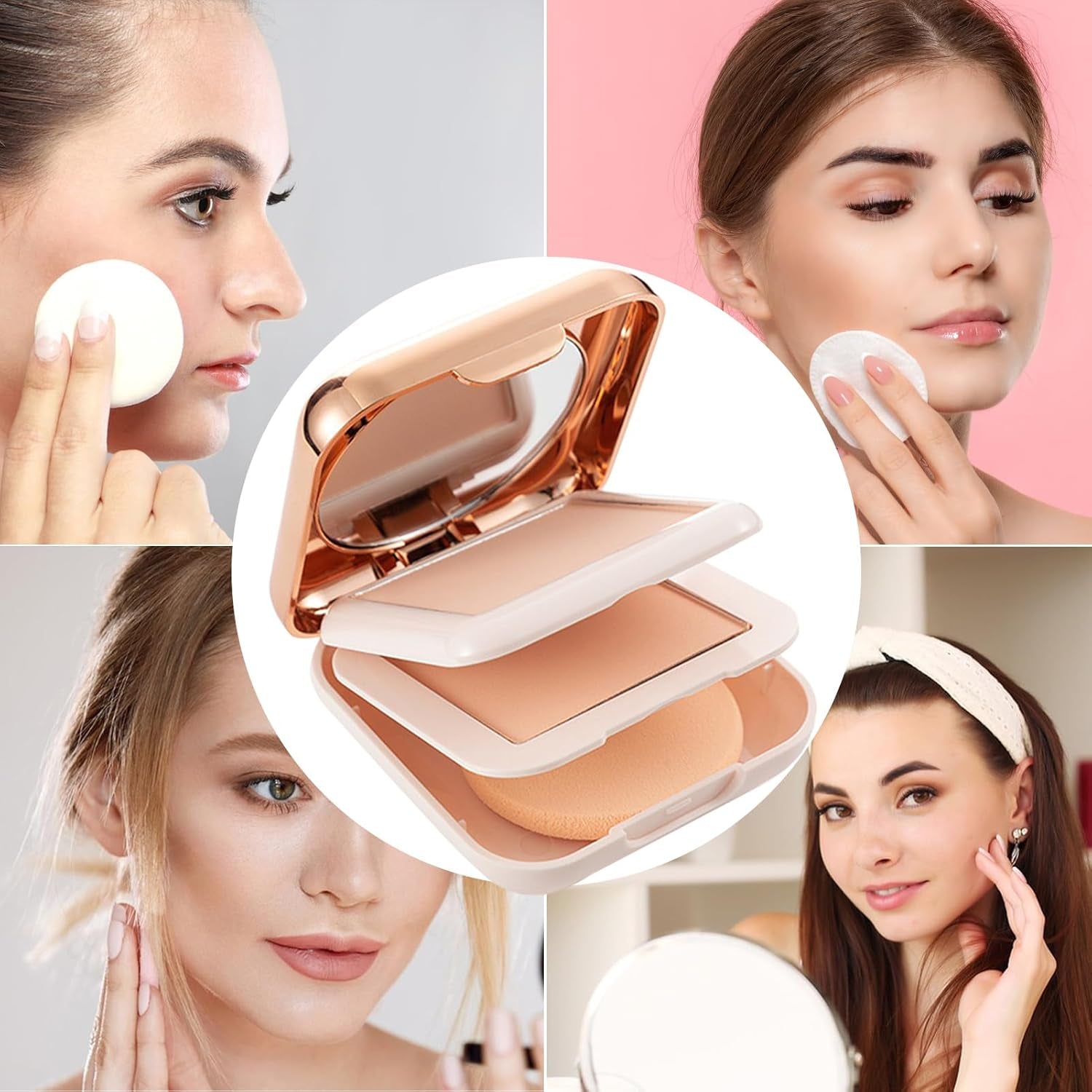 Poudre Pressée | Maquillage En Poudre Pressée Double Couche | Poudre De Contrôle De L'Huile De Maquillage En Poudre Fixatrice De Fond De Teint, Cosmétique De Remplissage De Pores Longue Durée