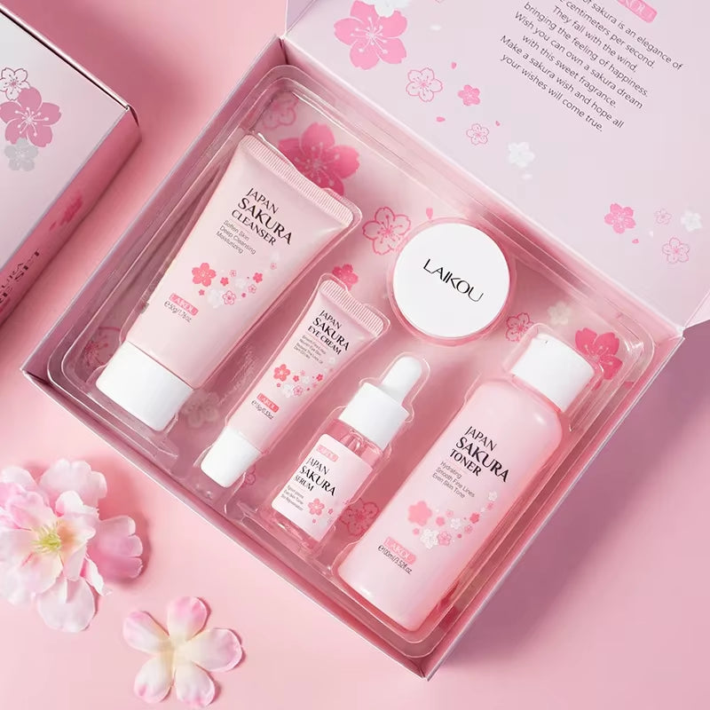 Sakura Kit Skin Care Sets Moisturizing and Reducing Fine Lines Cleansing Pore Product 5-Piece Korean Skincare Set