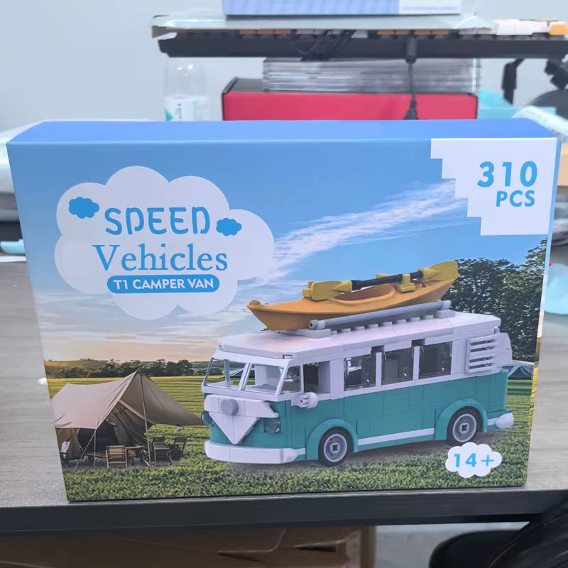 MOC Technical Car 10220 VW T1 Turquoise Camper Van City Camp Truck Sets with Box Building Blocks Toys Christmas Gift