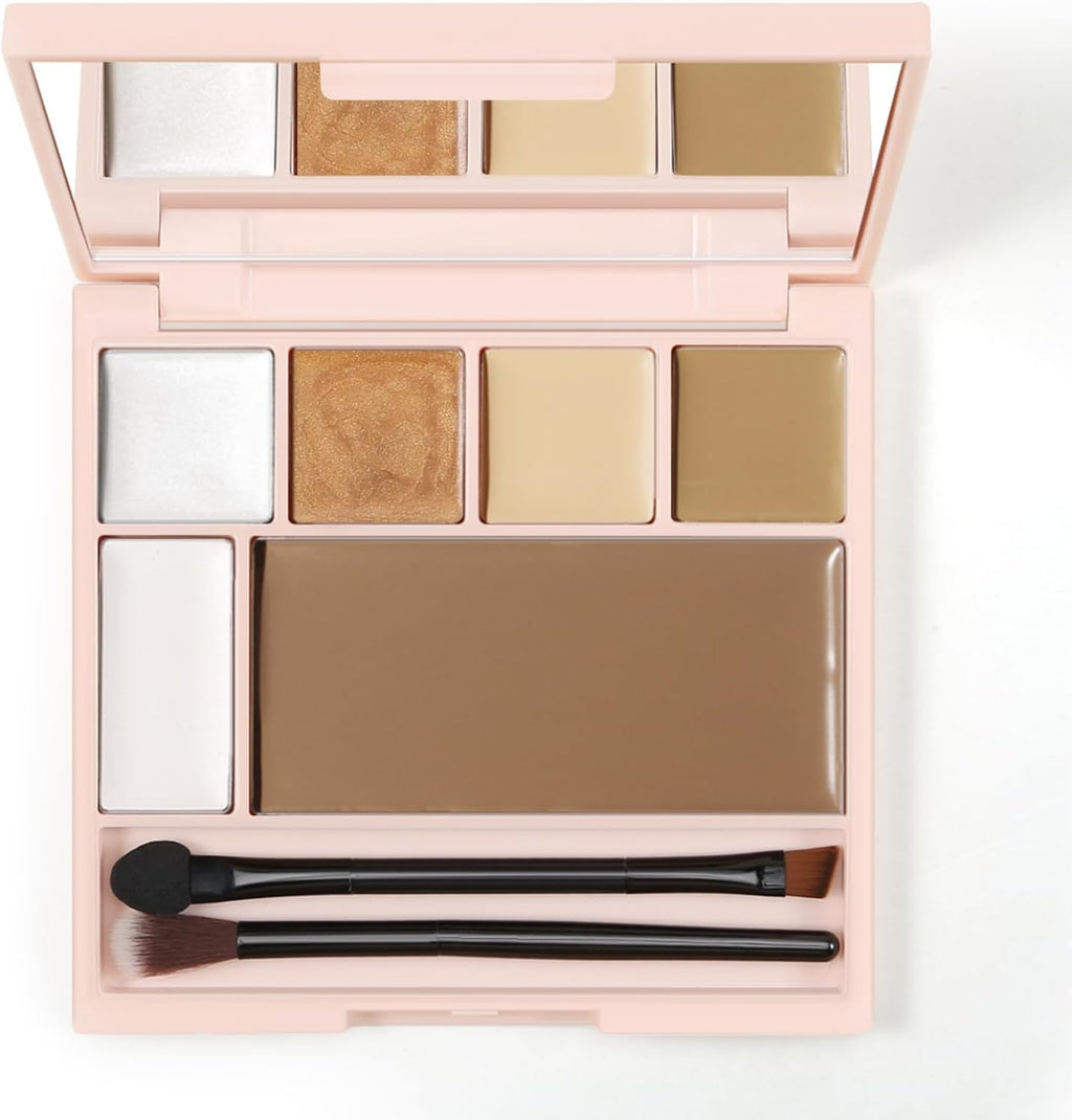 Boobeen 6 Couleurs Palette De Maquillage Crème Contour, Kit De Poudre Highlighter Et Bronzer Avec Miroir Et Pinceau, Correcteur De Teint Waterproof Pour Femmes