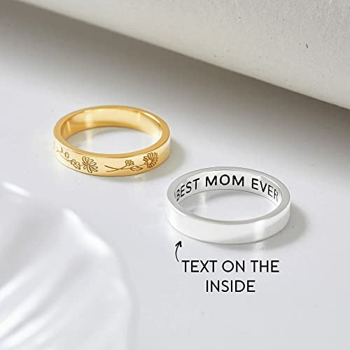 Bague Fleurs de Naissance - Bague Familiale Florale Personnalisée Cadeau Maman