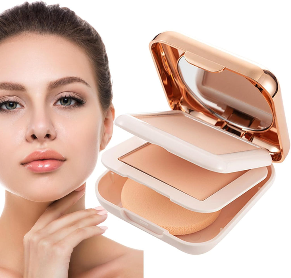 Poudre Pressée | Maquillage En Poudre Pressée Double Couche | Poudre De Contrôle De L'Huile De Maquillage En Poudre Fixatrice De Fond De Teint, Cosmétique De Remplissage De Pores Longue Durée