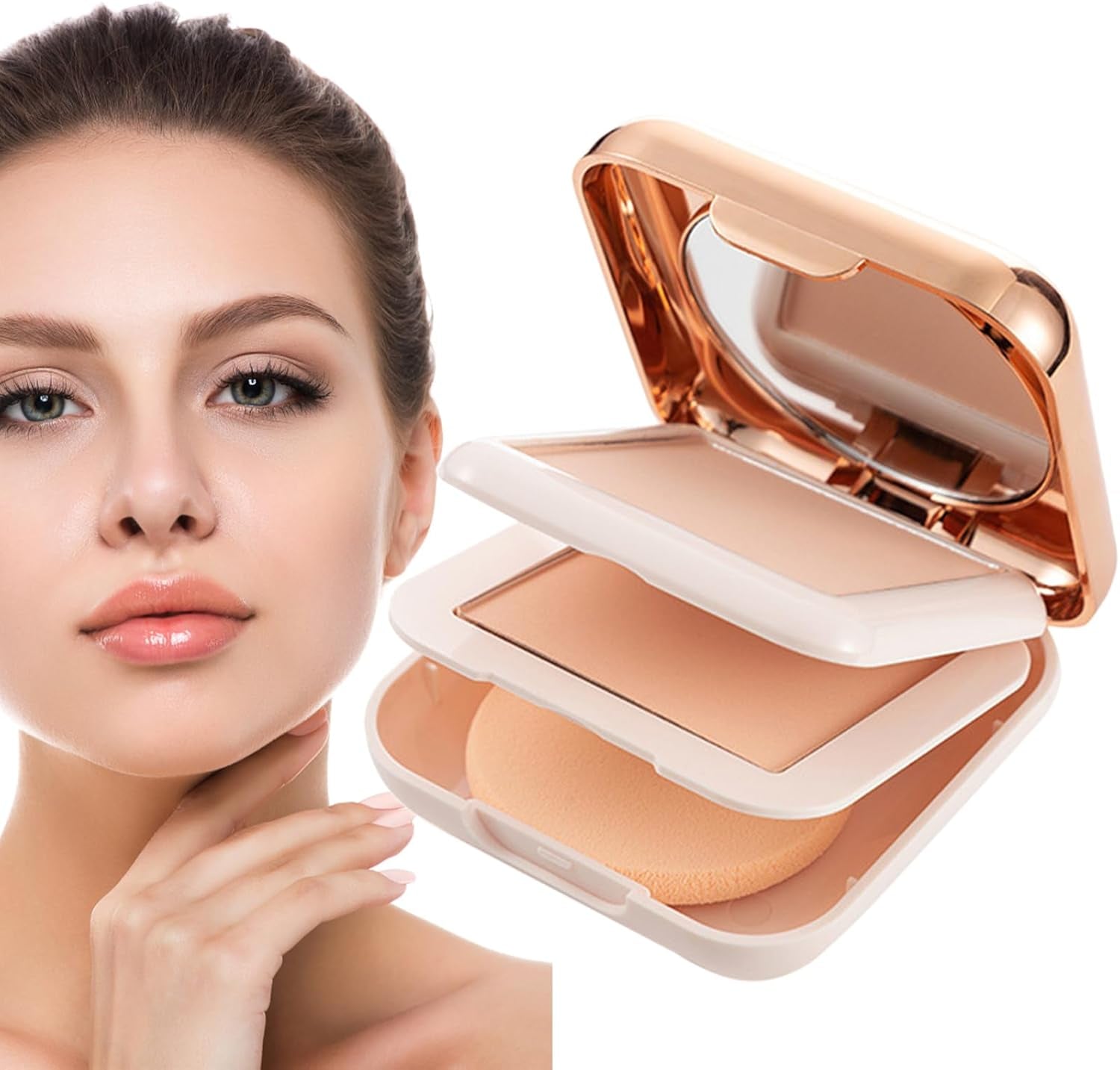 Poudre Pressée | Maquillage En Poudre Pressée Double Couche | Poudre De Contrôle De L'Huile De Maquillage En Poudre Fixatrice De Fond De Teint, Cosmétique De Remplissage De Pores Longue Durée