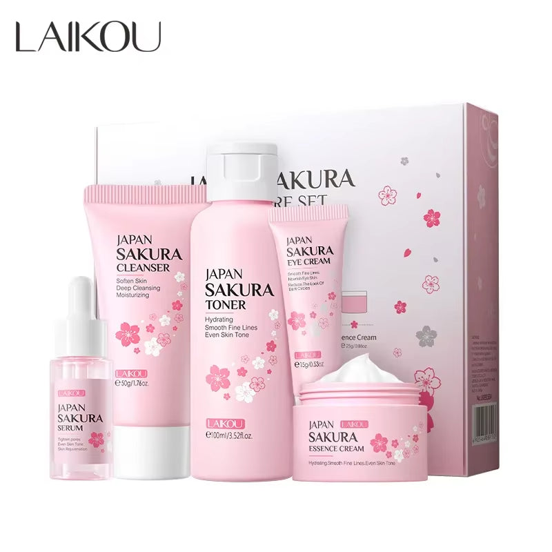 Sakura Kit Skin Care Sets Moisturizing and Reducing Fine Lines Cleansing Pore Product 5-Piece Korean Skincare Set