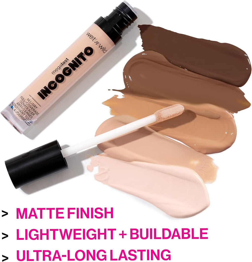 , Megalast Incognito Full-Coverage Concealer, Harmonieux Et Richement Pigmenté, Couvrance Moyenne À Complète, Rendu Mat, Formule Nourrissante Et Hydratante, Au Beurre De Karité, Light Beige