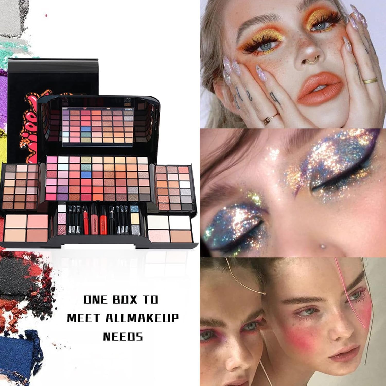 Kit De Maquillage Professionnel Palette De Maquillage Avec Miroir, Coffret De Maquillage De Voyage Avec Paupières Rouge Lèvres, Paillettes, Fard À Joues– Coffret Cadeau De Maquillage