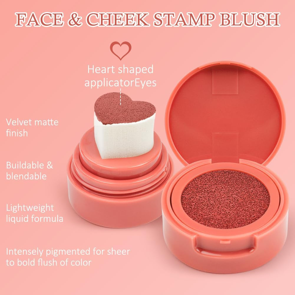 2PCS Maquillage Blush Liquide En Gel Pour Les Joues, One-Body Design Liquid Face Blush Contour with Cushion Applicator, Sensation De Légèreté Et De Respirabilité, Longue Tenue, Anti-Bavure (#01+#04)