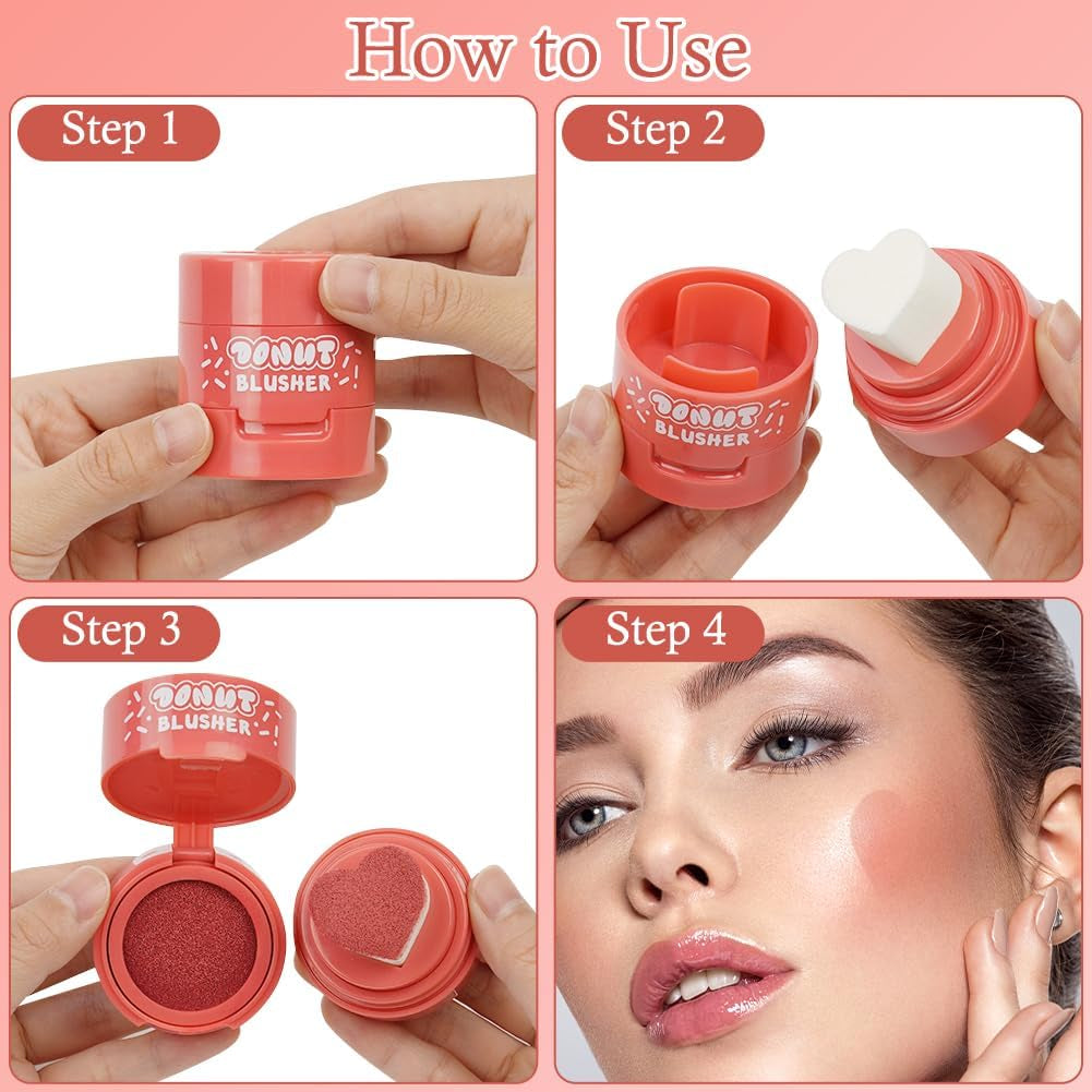 2PCS Maquillage Blush Liquide En Gel Pour Les Joues, One-Body Design Liquid Face Blush Contour with Cushion Applicator, Sensation De Légèreté Et De Respirabilité, Longue Tenue, Anti-Bavure (#01+#04)
