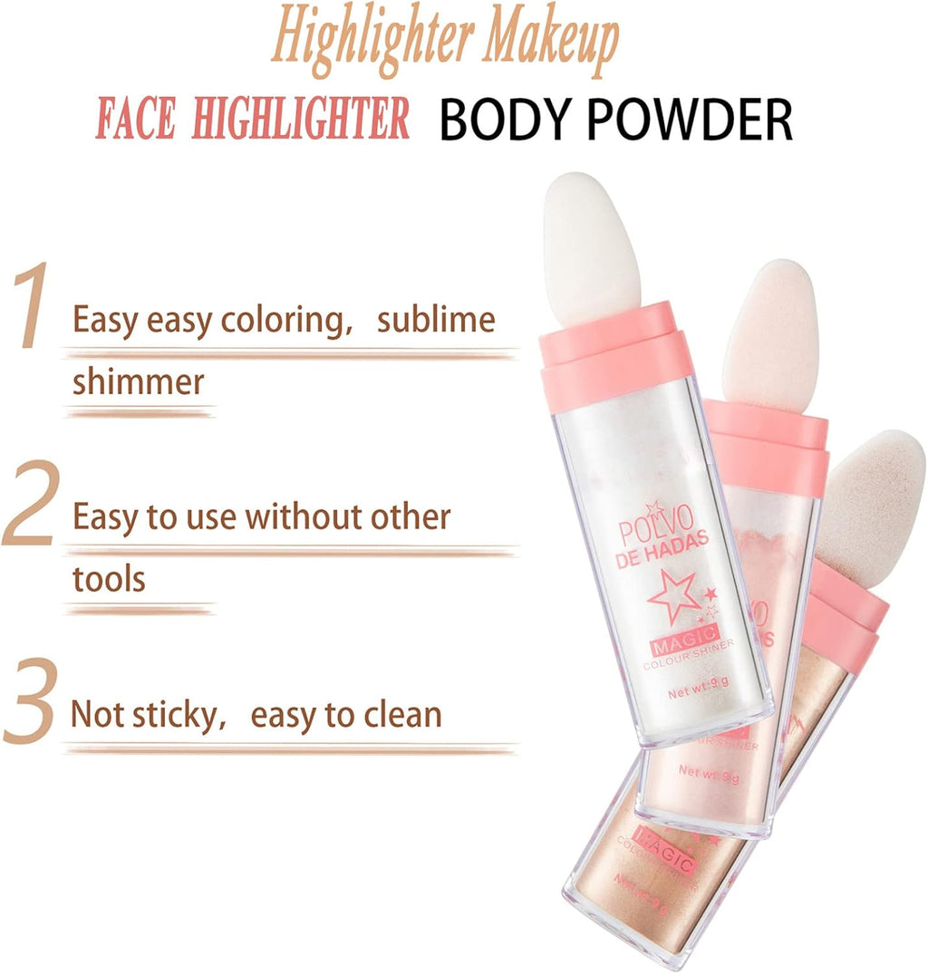 Highlighter Maquillage, Poudre De Fées Pour Le Visage Et Le Corps, Stick Illuminateur, Poudre Pour Cheveux, Yeux Et Corps, Body Glitter