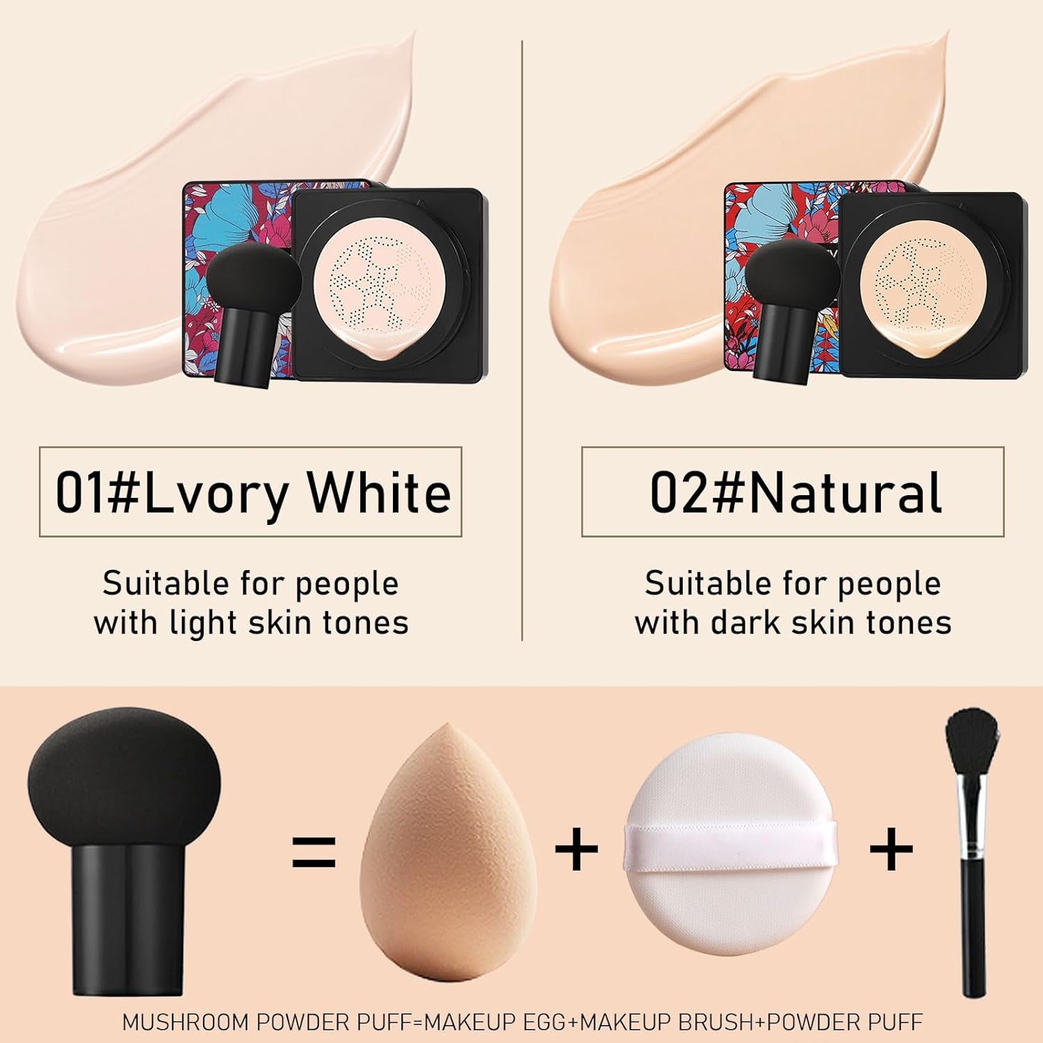 Champignon Tête Air Cushion CC Crème, Hydratant Correcteur BB Crème, Longue Durée Naturel Éclaircissant Beauty Crème, Facile À Appliquer, CC Cream Foundation Pour Tous Les Types De Peau (Naturelle)