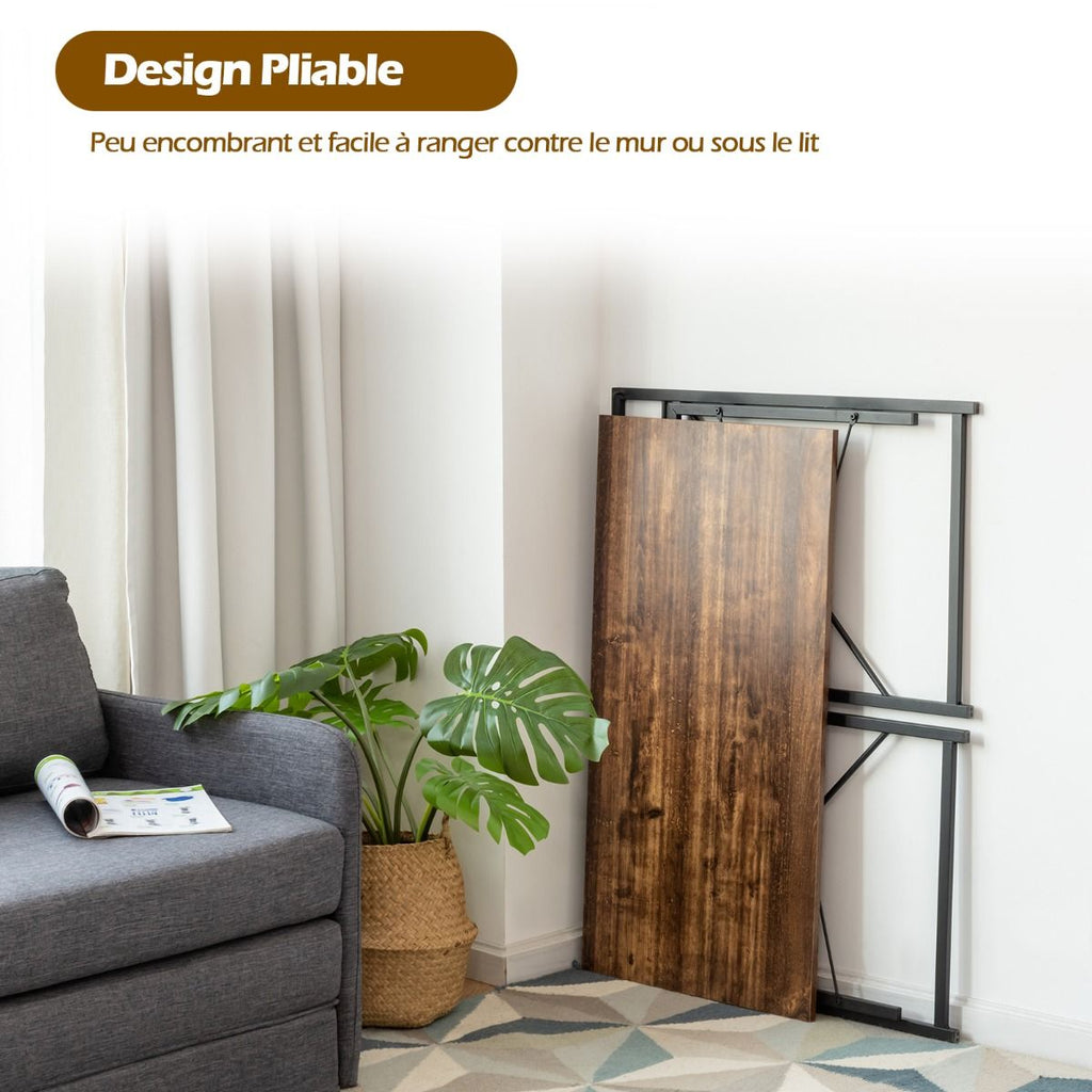 Bureau D'Ordinateur Pliant 100X50X75 Cm Table De Bureau Cadre En Métal 6 Crochets En Forme De S Style Industriel Capacité 115Kg Noir/Café/Marron