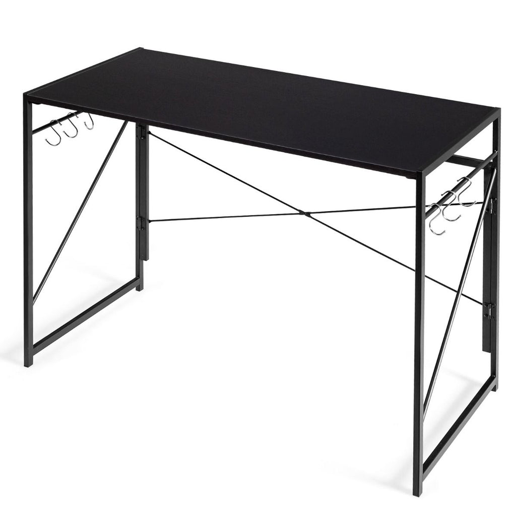 Bureau D'Ordinateur Pliant 100X50X75 Cm Table De Bureau Cadre En Métal 6 Crochets En Forme De S Style Industriel Capacité 115Kg Noir/Café/Marron