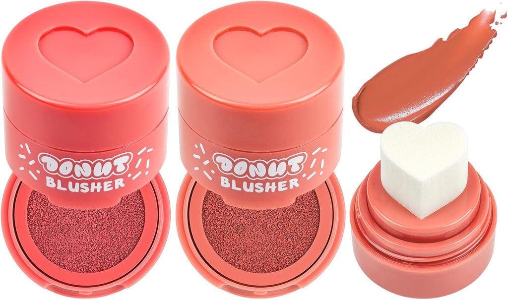 2PCS Maquillage Blush Liquide En Gel Pour Les Joues, One-Body Design Liquid Face Blush Contour with Cushion Applicator, Sensation De Légèreté Et De Respirabilité, Longue Tenue, Anti-Bavure (#01+#04)