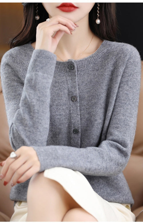 Pull en laine mérinos et cachemire tendance pour femme, col rond et manches longues