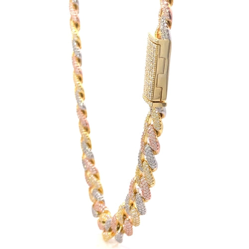 Chaîne Cubaine COLT 12MM Argent 925 - Moissanite VVS Diamant Labo Tri-Color