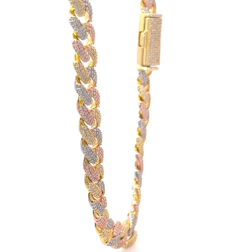 Chaîne Cubaine COLT 12MM Argent 925 - Moissanite VVS Diamant Labo Tri-Color