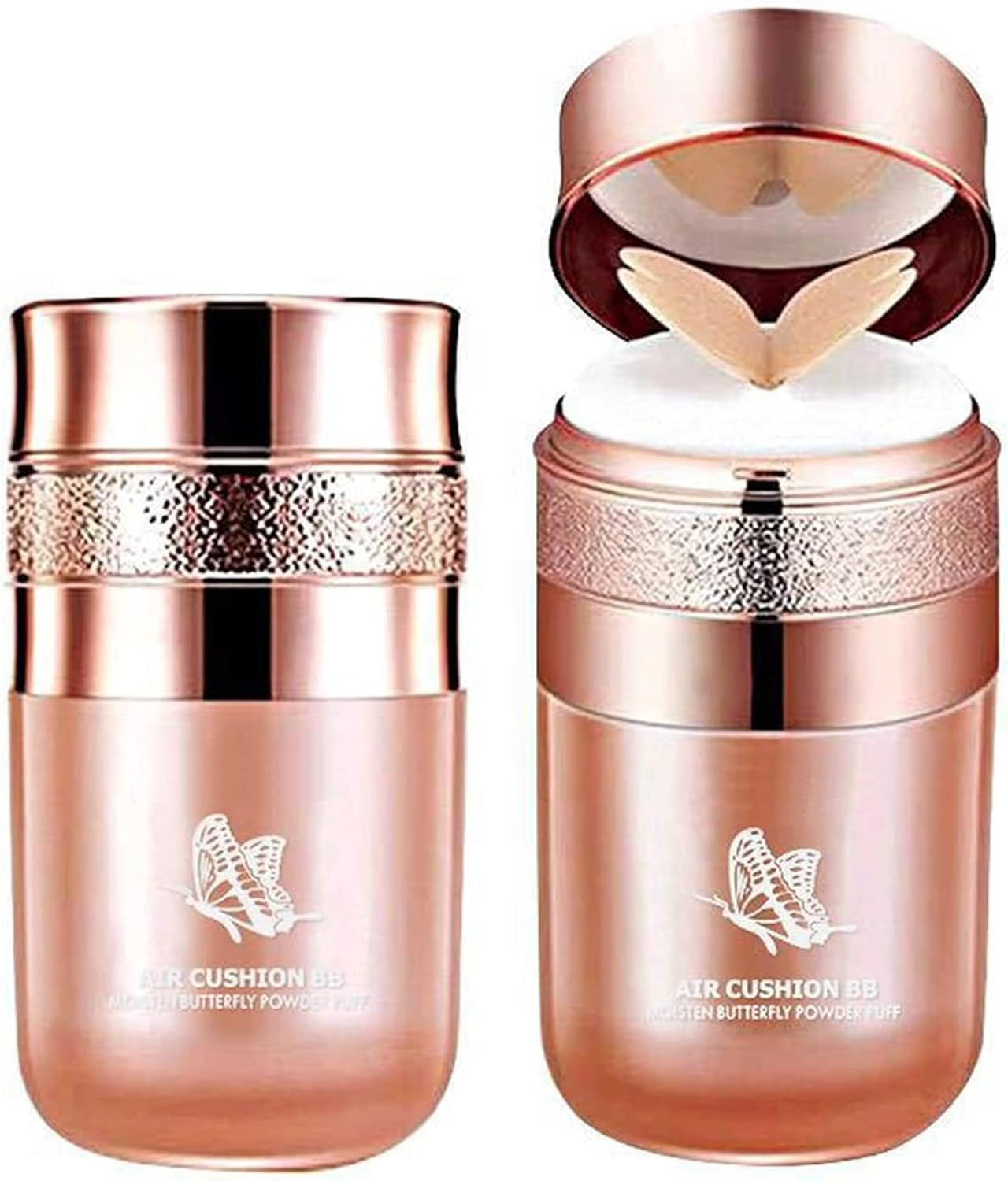 Coussin Papillon BB Crème, Coussin D'Air CC Crème BB Crème, Anti-Cernes Hydratant, Base De Maquillage Brillante Longue Durée Avec Éponge De Maquillage Papillon, Crème BB À Coussin D'Air (2 Pièces)