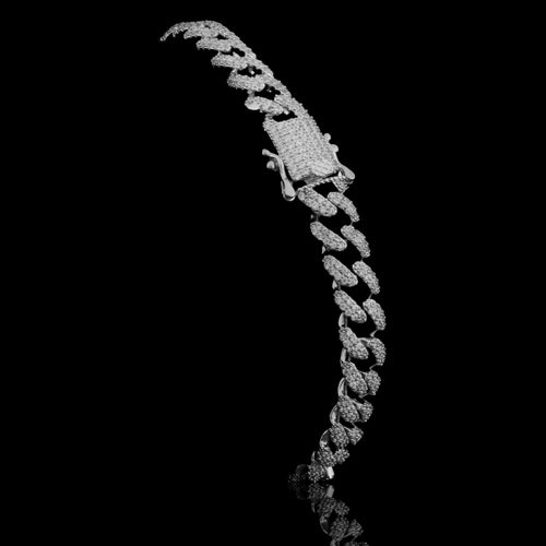 Bracelet Cubain CAMEO 8MM Argent 925 - Bracelet Homme Luxe Zircone Cubique