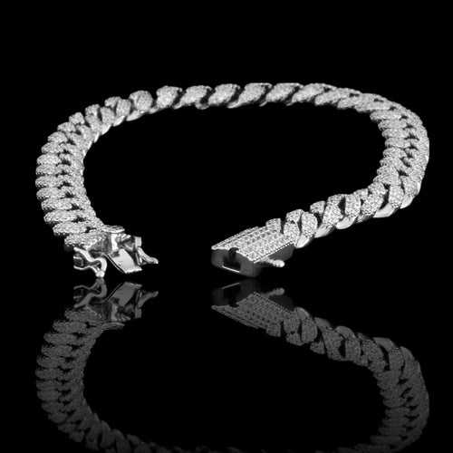 Bracelet Cubain CAMEO 8MM Argent 925 - Bracelet Homme Luxe Zircone Cubique