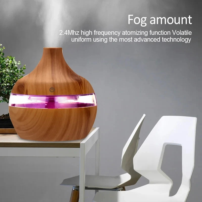 Humidificateur Diffuseur d'Arômes 300ml Effet Bois - Ultrasonique Huiles Essentielles - Brumisateur Électrique Maison