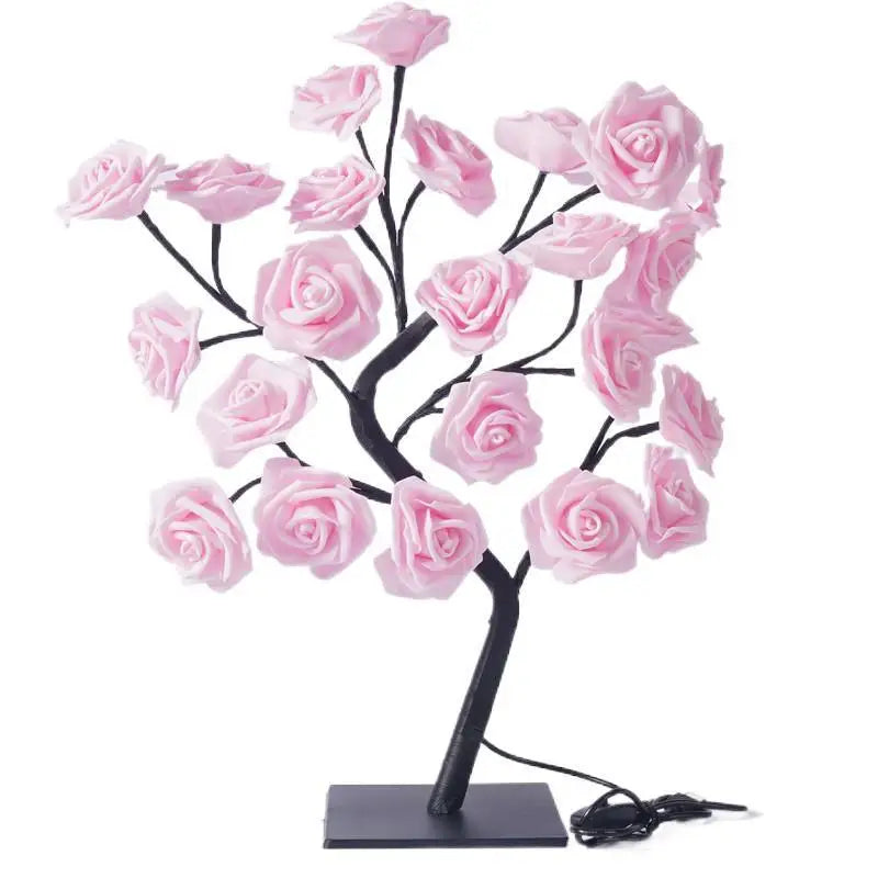 Lampe LED Rose 24 LED - Arbre Lumineux USB - Veilleuse Fleur Décorative pour Chambre Mariage Noël Fête