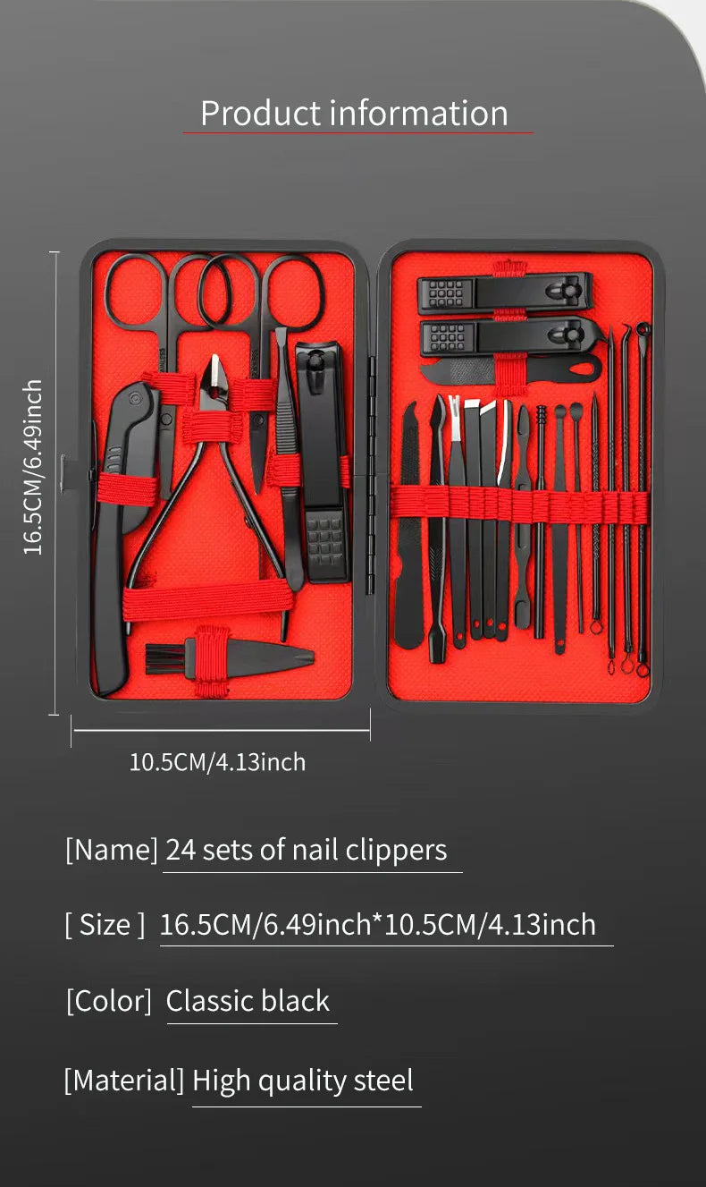 Set Coupe-Ongles Manucure Pédicure Professionnel - Kit Beauté Complet 4 à 24 Pièces - Outils Soin des Ongles Noir