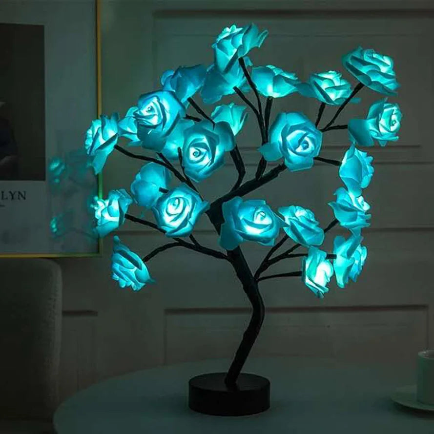 Lampe LED Rose 24 LED - Arbre Lumineux USB - Veilleuse Fleur Décorative pour Chambre Mariage Noël Fête