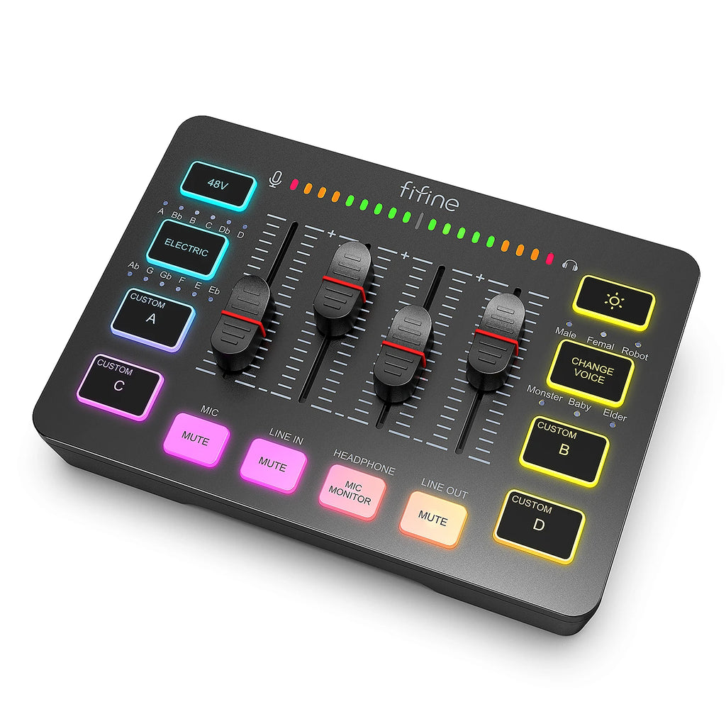 Mixeur Audio Gaming FIFINE SC3 - Table de Mixage 4 Canaux RGB avec Interface XLR pour Streaming et Podcast