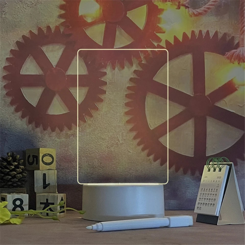 Veilleuse LED Acrylique USB avec Tableau Effaçable - Lampe Message Board Calendrier Bureau Transparent Lumineux