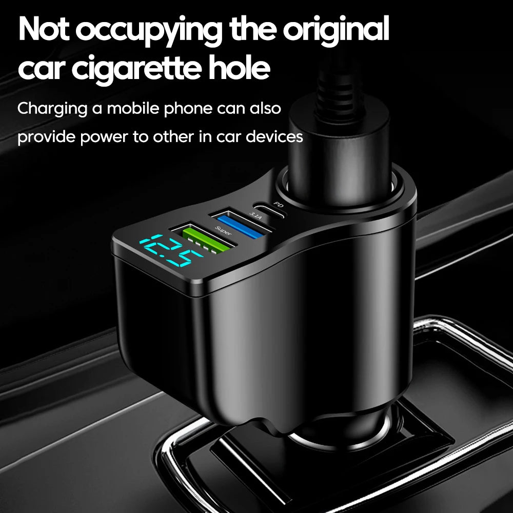 Chargeur Voiture 66W - 4 Ports USB Rapide avec Écran LED