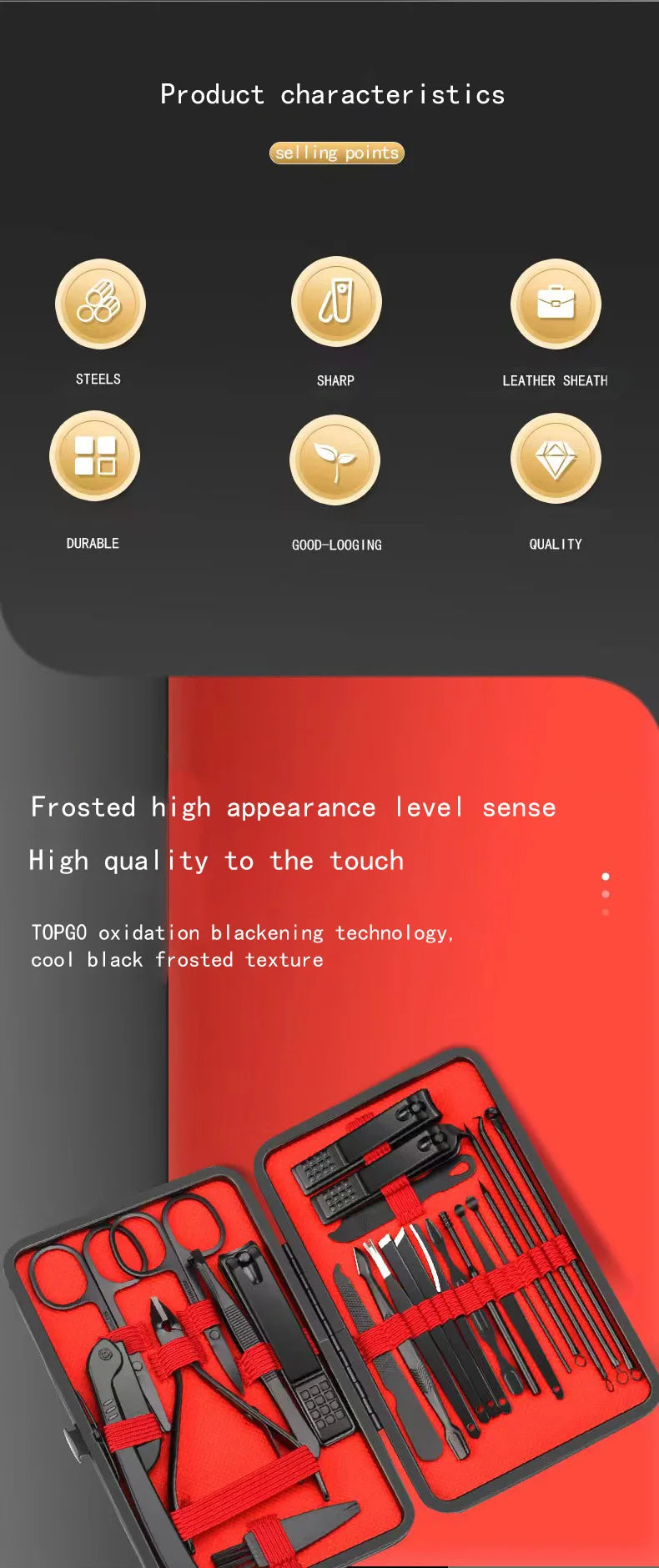 Set Coupe-Ongles Manucure Pédicure Professionnel - Kit Beauté Complet 4 à 24 Pièces - Outils Soin des Ongles Noir