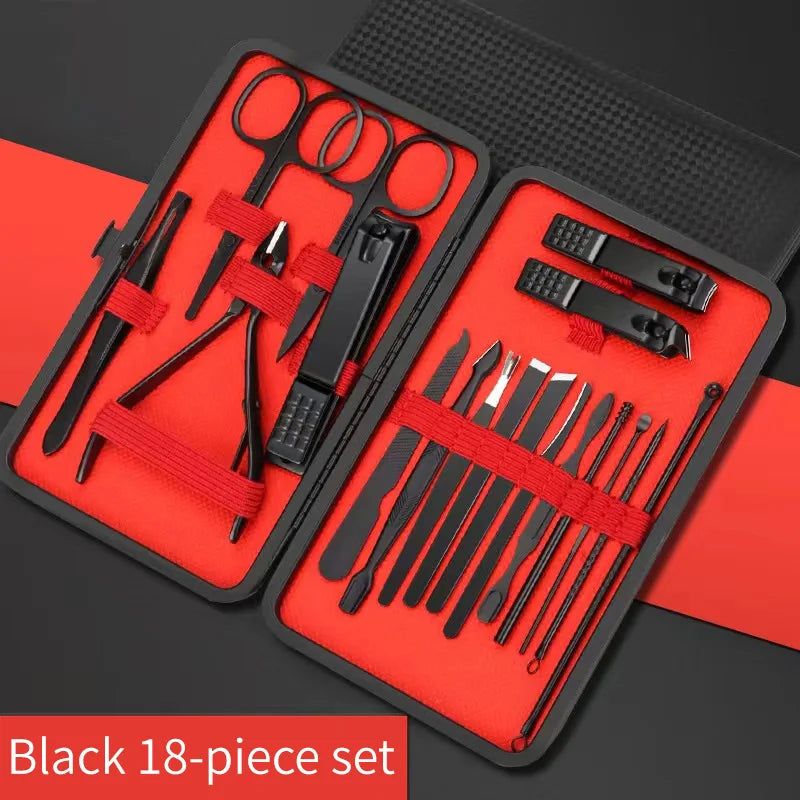 Set Coupe-Ongles Manucure Pédicure Professionnel - Kit Beauté Complet 4 à 24 Pièces - Outils Soin des Ongles Noir