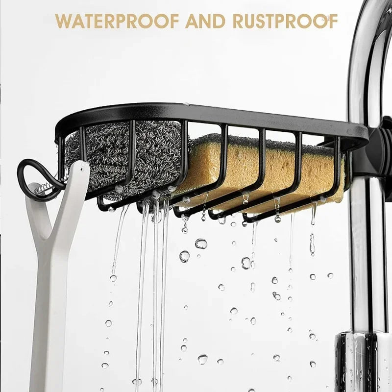 Porte-Savon Égouttoir pour Robinet - Support Rangement Cuisine et Salle de Bain - Organiseur Éponge et Shampooing Ajustable